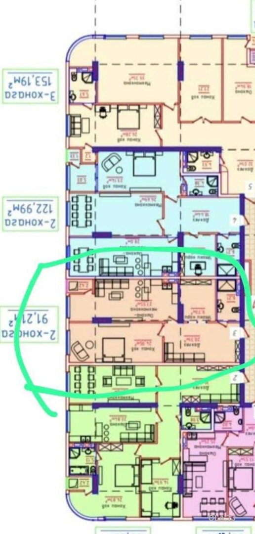 2 комнатная квартира, 19 этаж, 92 м²