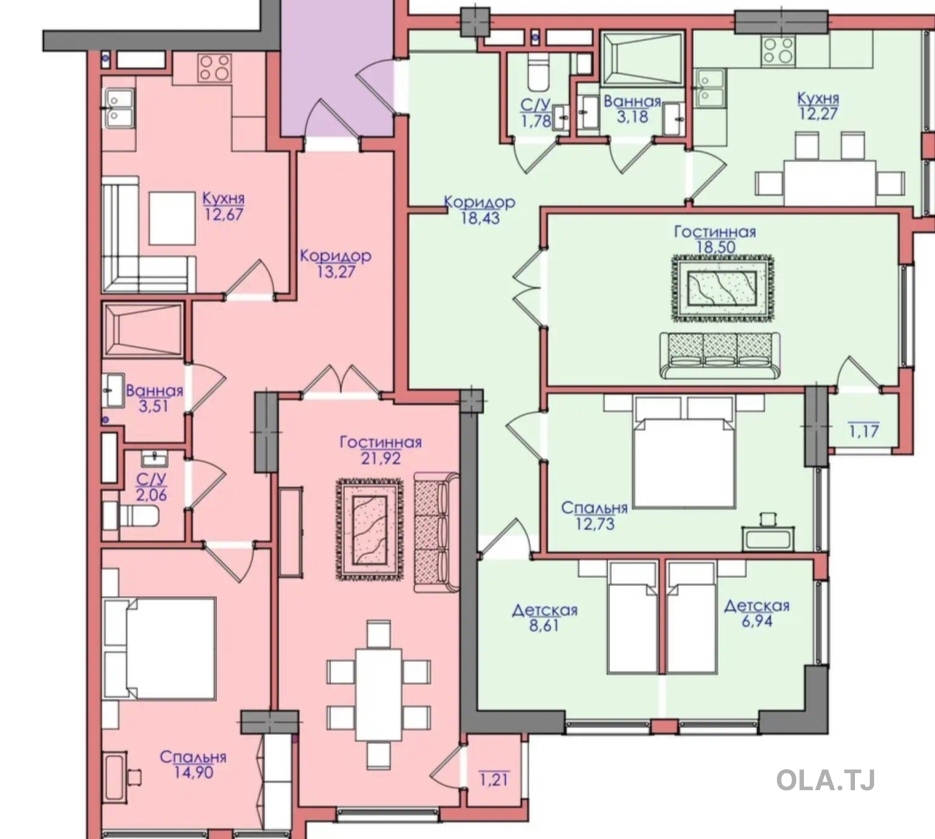 3 комнатная квартира, 16 этаж, 86 м²