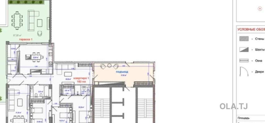 4 комнатная квартира, 16, 182 м²