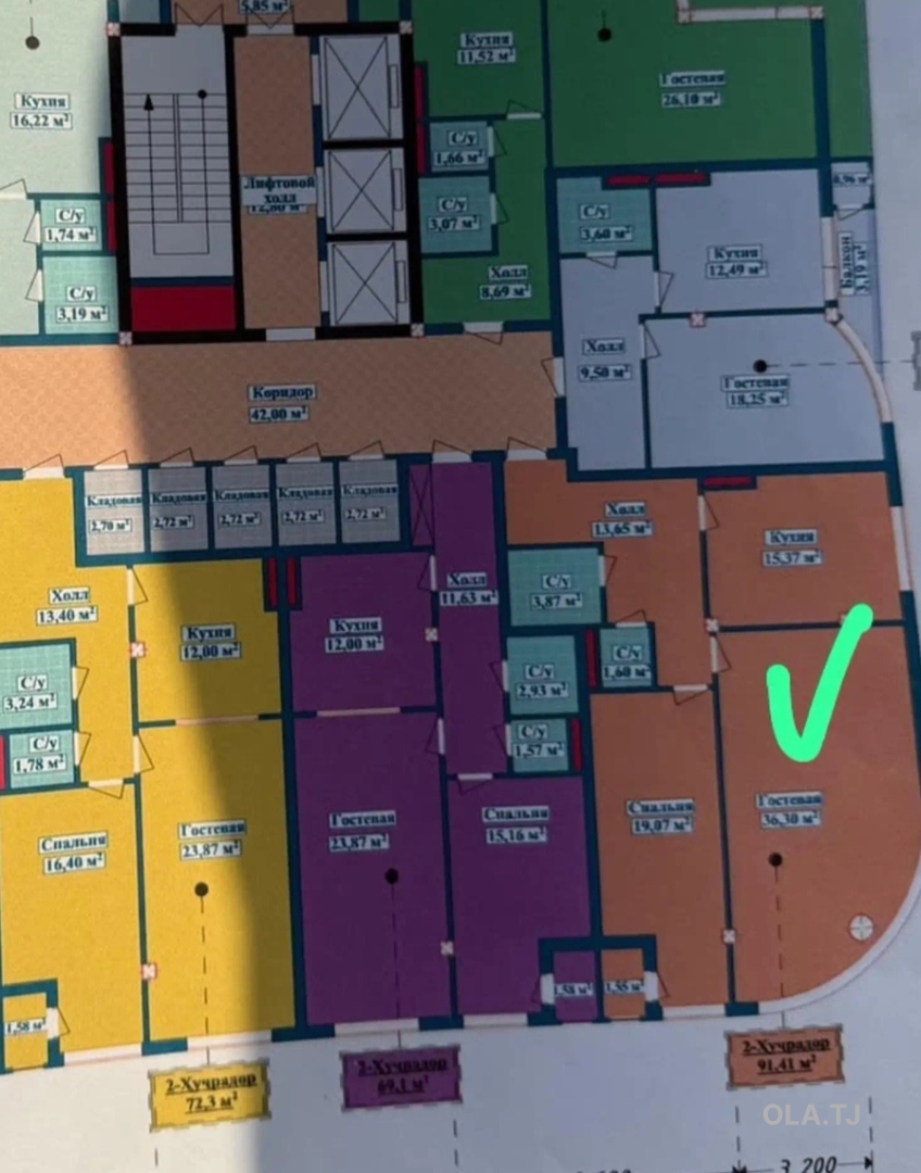 2 комнатная квартира, 14 этаж, 92 м²