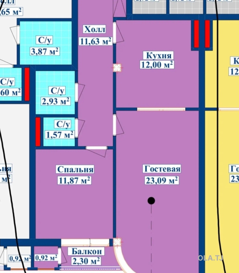 2 комнатная квартира, 3 этаж, 67 м²