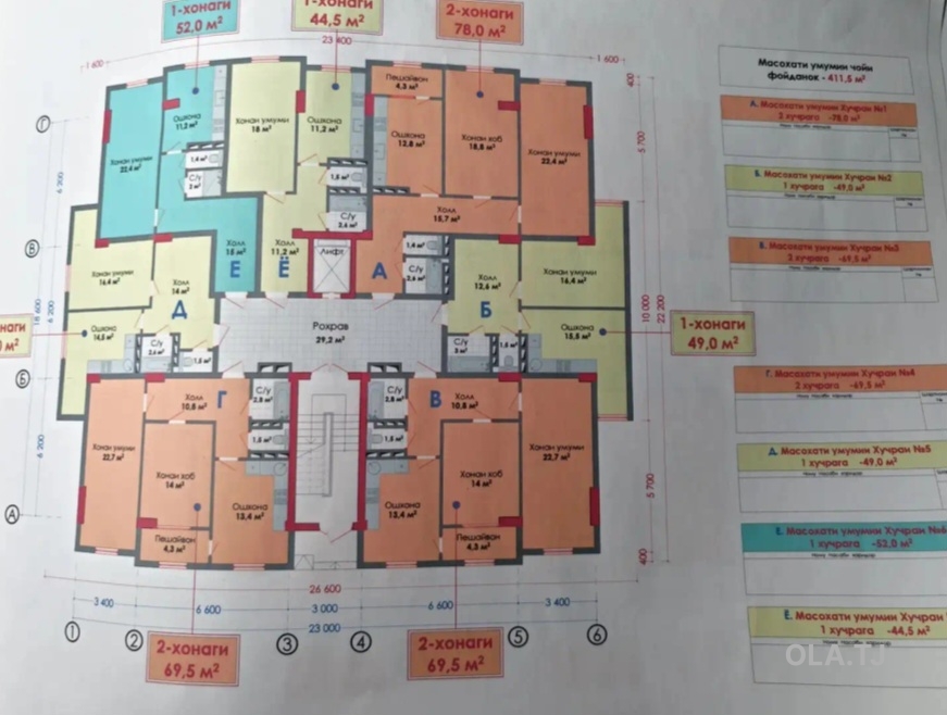 1 комнатная квартира, 6 этаж, 49 м²