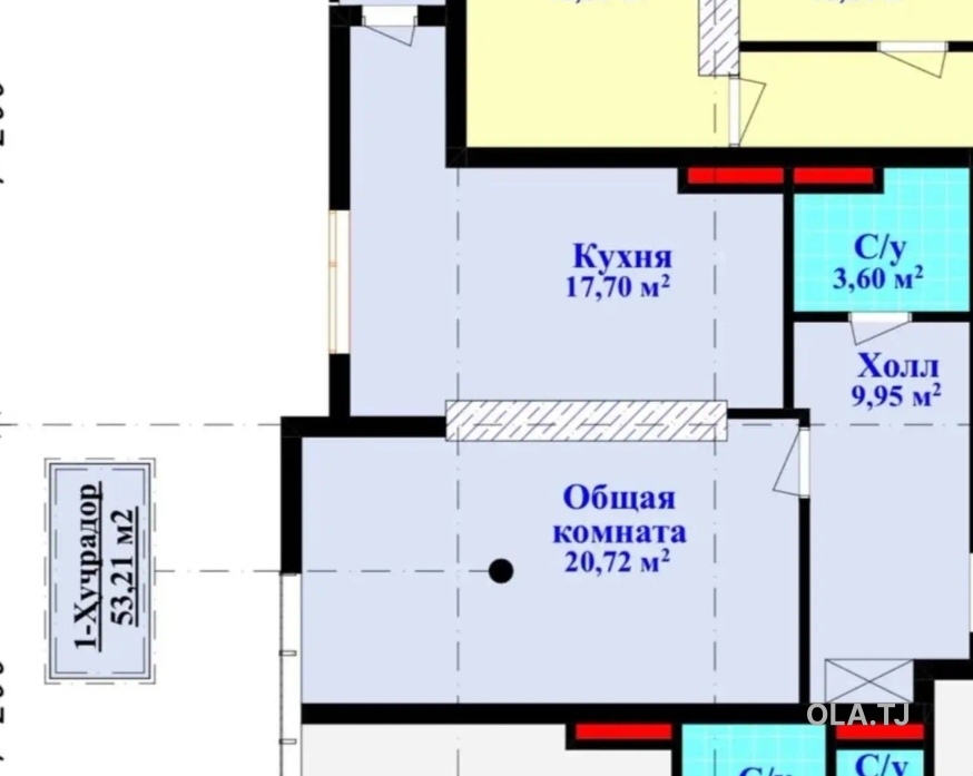 1 комнатная квартира, 13 этаж, 55 м²