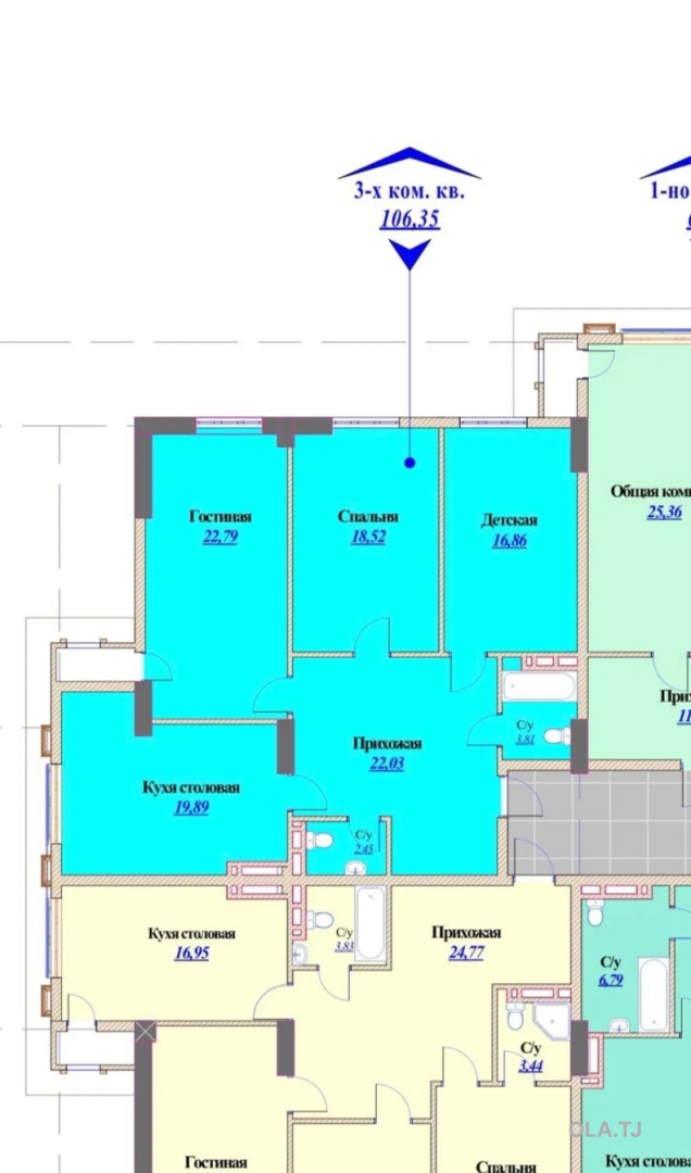 3 комнатная квартира, 8 этаж, 164 м²