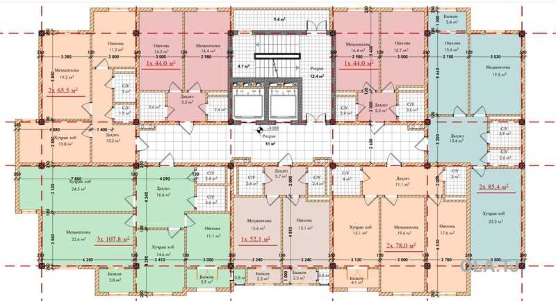 2 комнатная квартира, 10 этаж, 78 м²