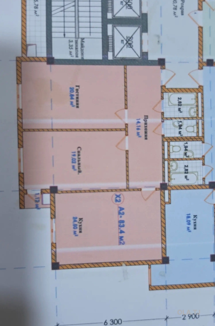2 комнатная квартира, 10 этаж, 83 м²