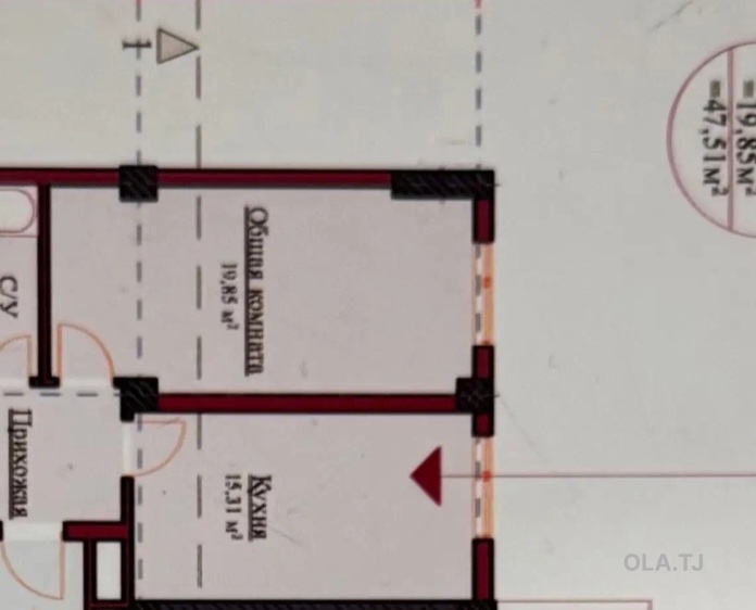 1 комнатная квартира, 10 этаж, 54 м²