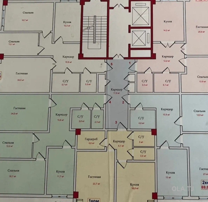 3 комнатная квартира, 17 этаж, 92 м²