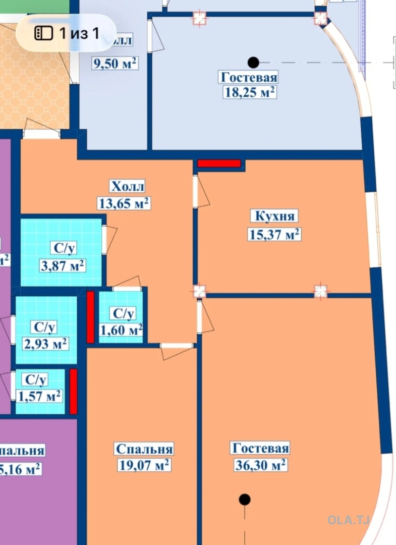 2 комнатная квартира, 11 этаж, 92 м²