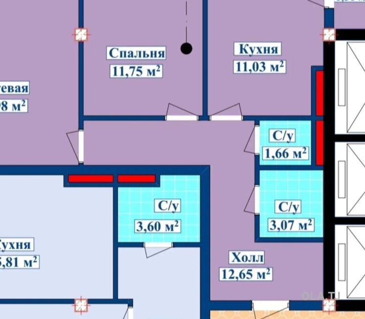 2 комнатная квартира, 8 этаж, 62 м²
