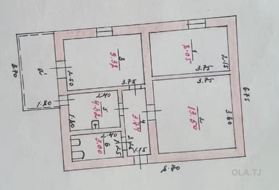 3 комнатная квартира, 2 этаж, 50 м²