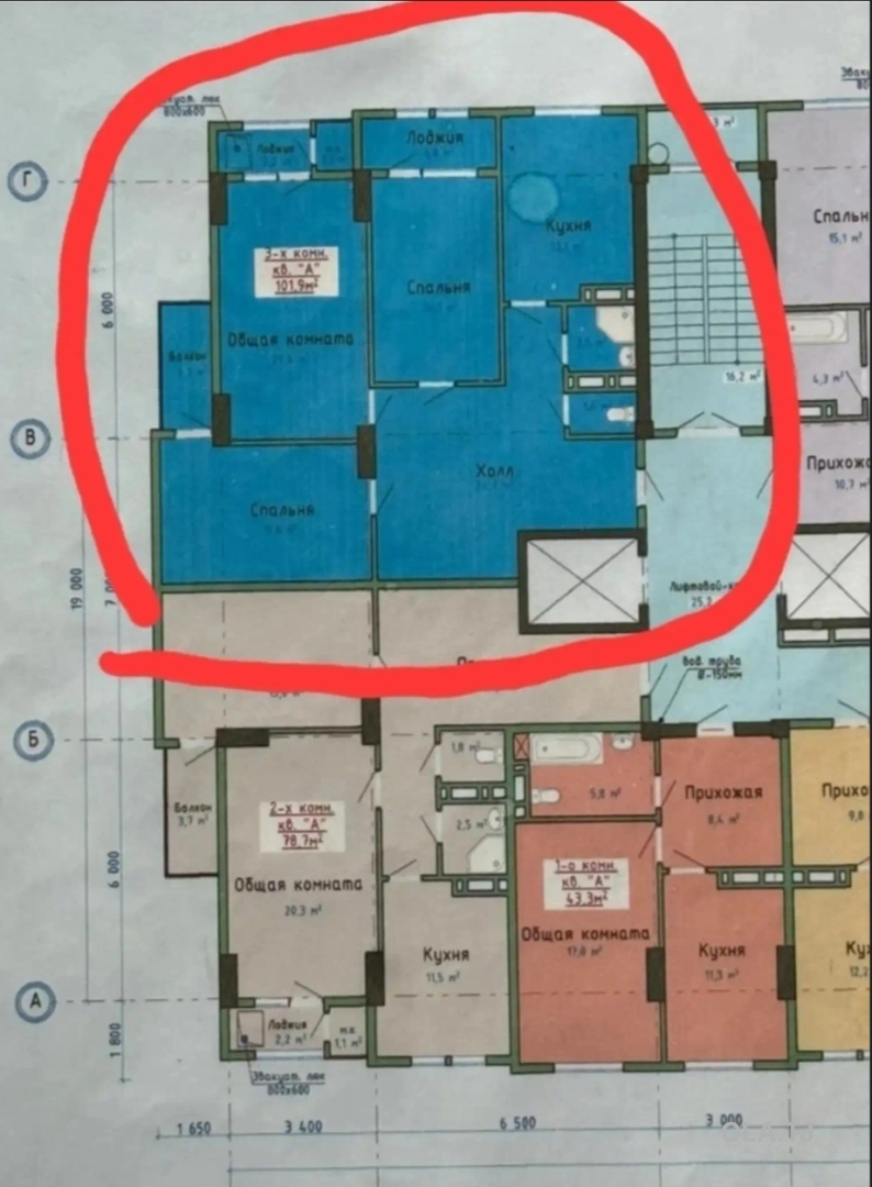 4 комнатная квартира, 8, 102 м²