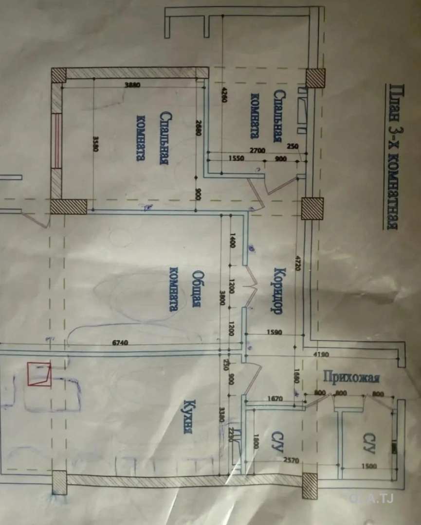 3 комнатная квартира, 13 этаж, 68 м²