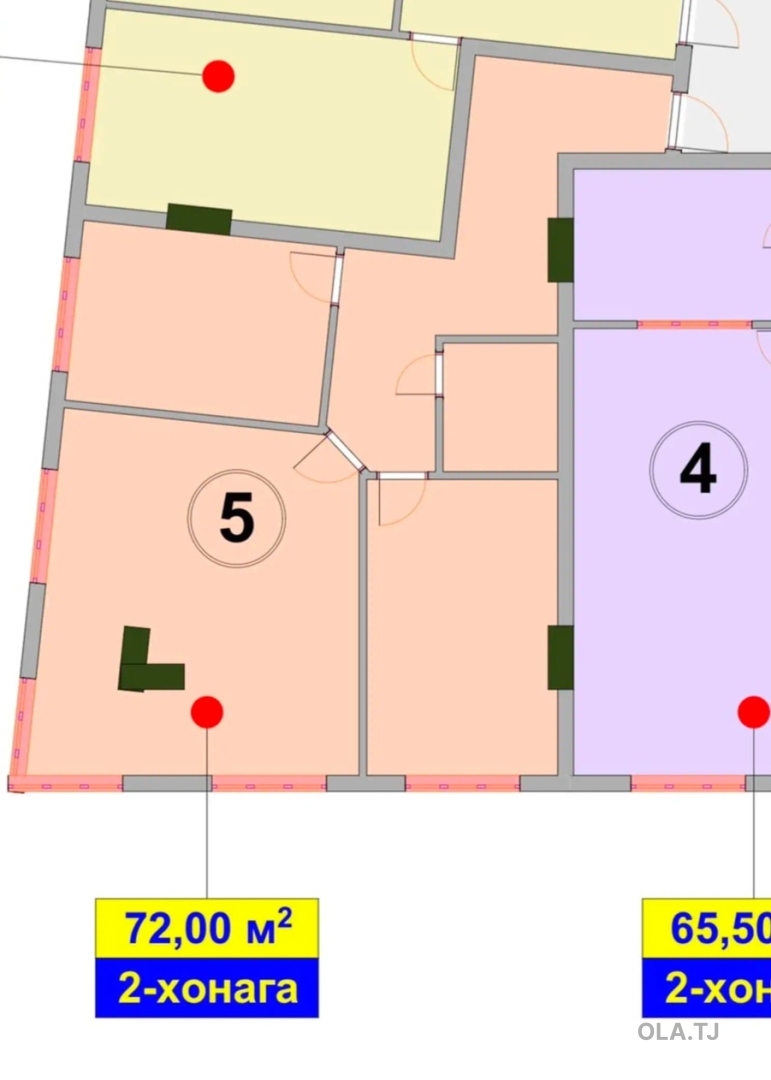 2 комнатная квартира, 4 этаж, 72 м²