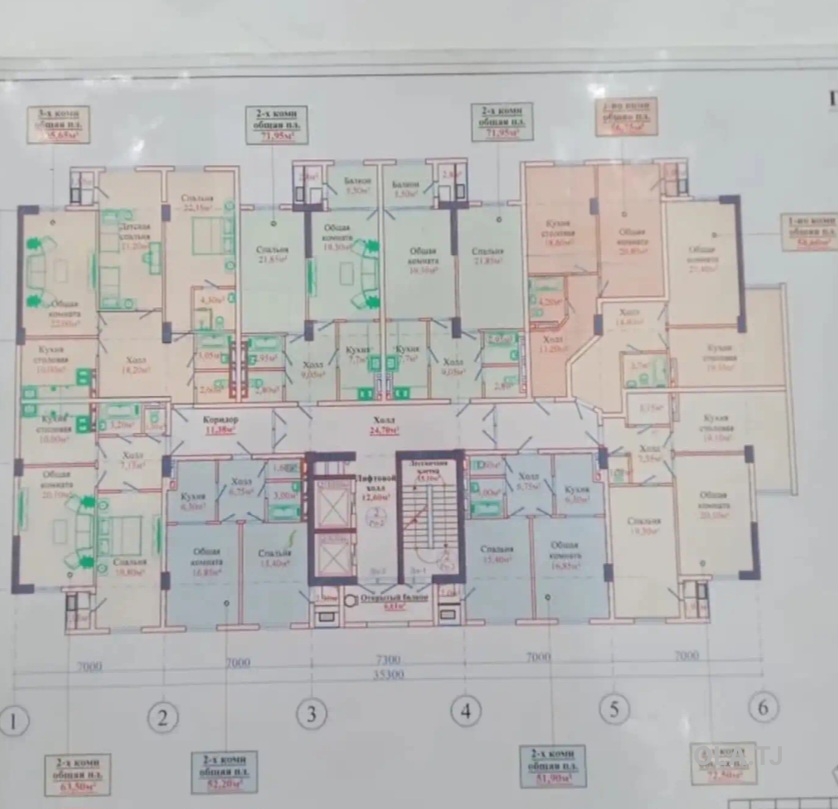 2 комнатная квартира, 6 этаж, 72 м²