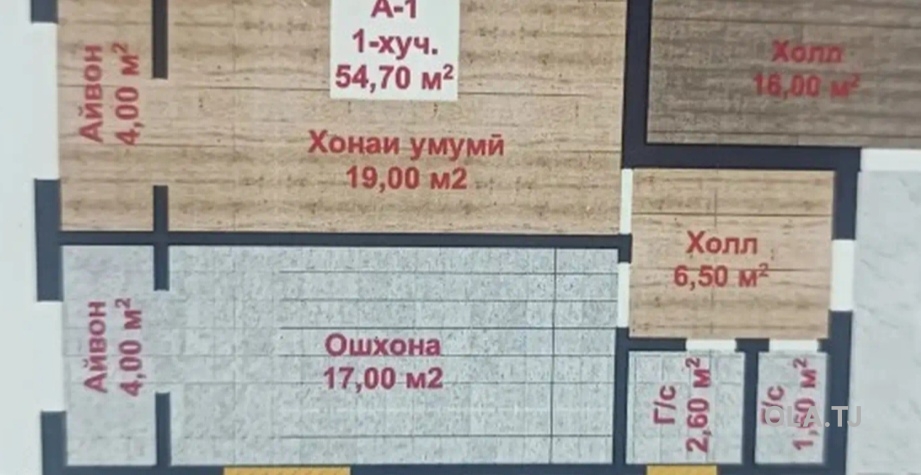 1 комнатная квартира, 7 этаж, 53 м²