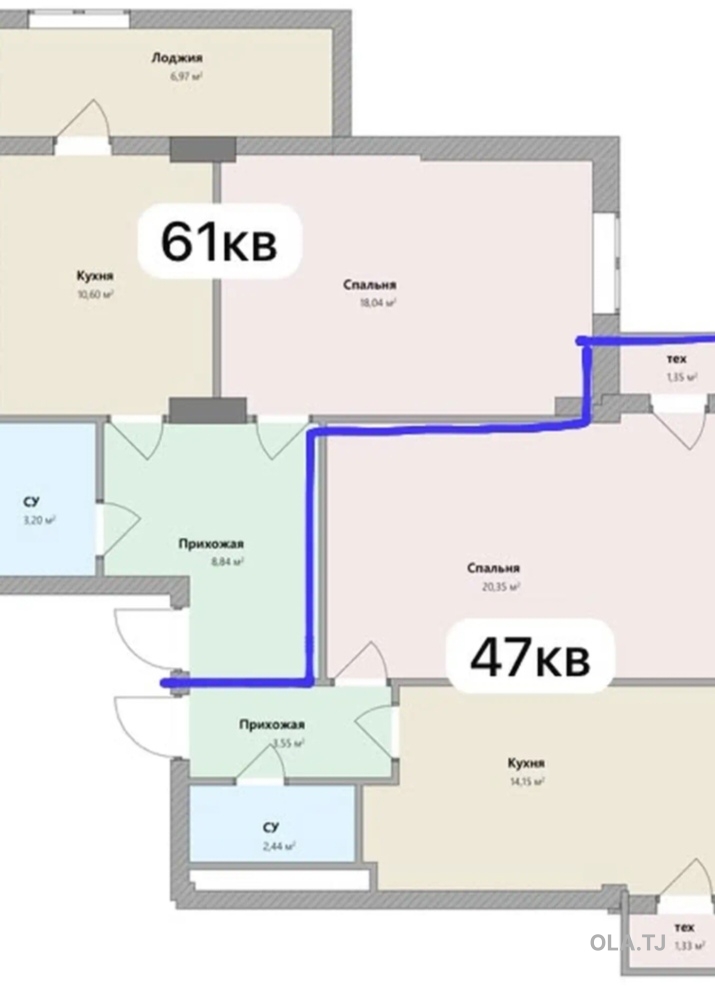 2 комнатная квартира, 15 этаж, 108 м²
