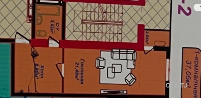 1 комнатная квартира, 4 этаж, 37 м²