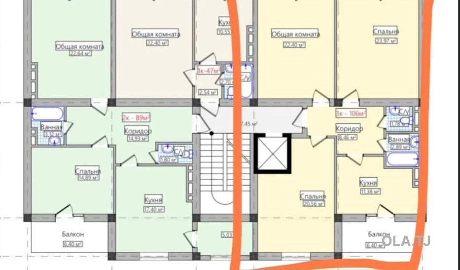 4 комнатная квартира, 1, 106 м²
