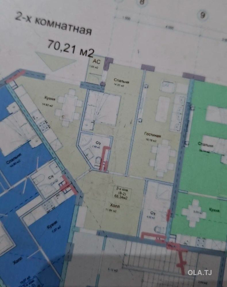 2 комнатная квартира, 14 этаж, 88 м²