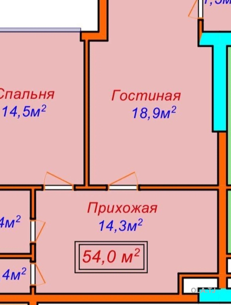 2 комнатная квартира, 2 этаж, 80 м²