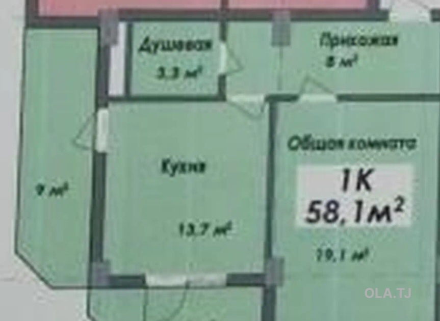 2 комнатная квартира, 7 этаж, 55 м²