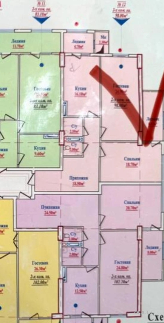3 комнатная квартира, 12 этаж, 98 м²