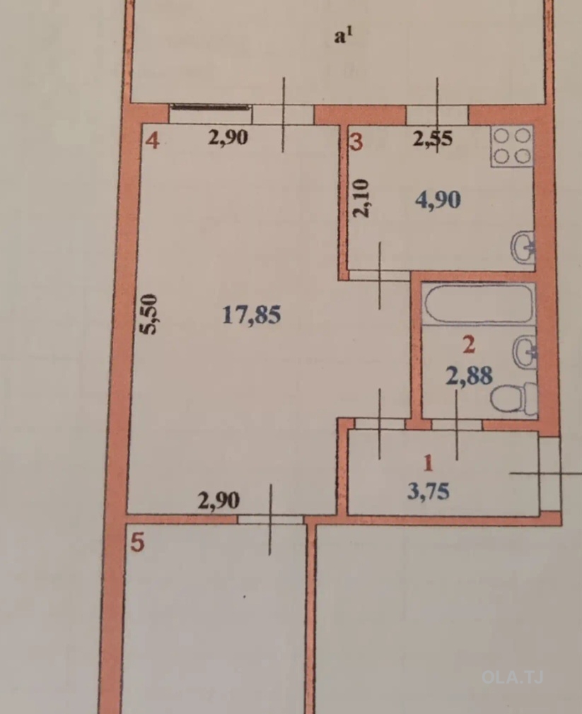 2 комнатная квартира, 2 этаж, 53 м²