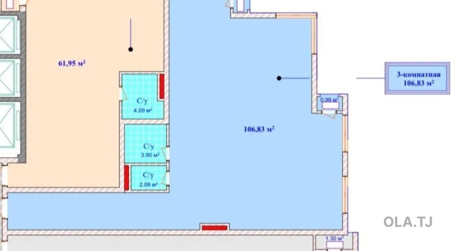 3 комнатная квартира, 9 этаж, 112 м²