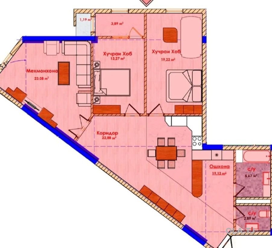 3 комнатная квартира, 7 этаж, 115 м²