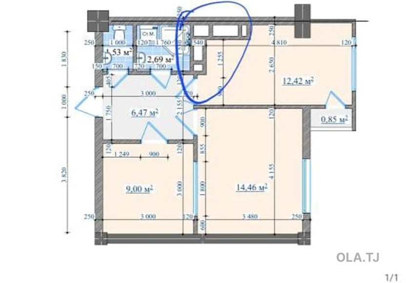 1 комнатная квартира, 10 этаж, 48 м²