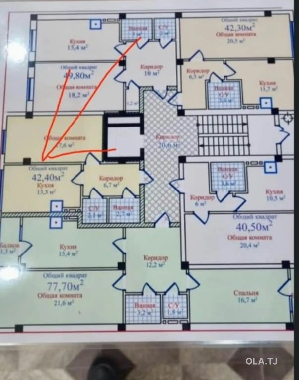 1 комнатная квартира, 8 этаж, 43 м²