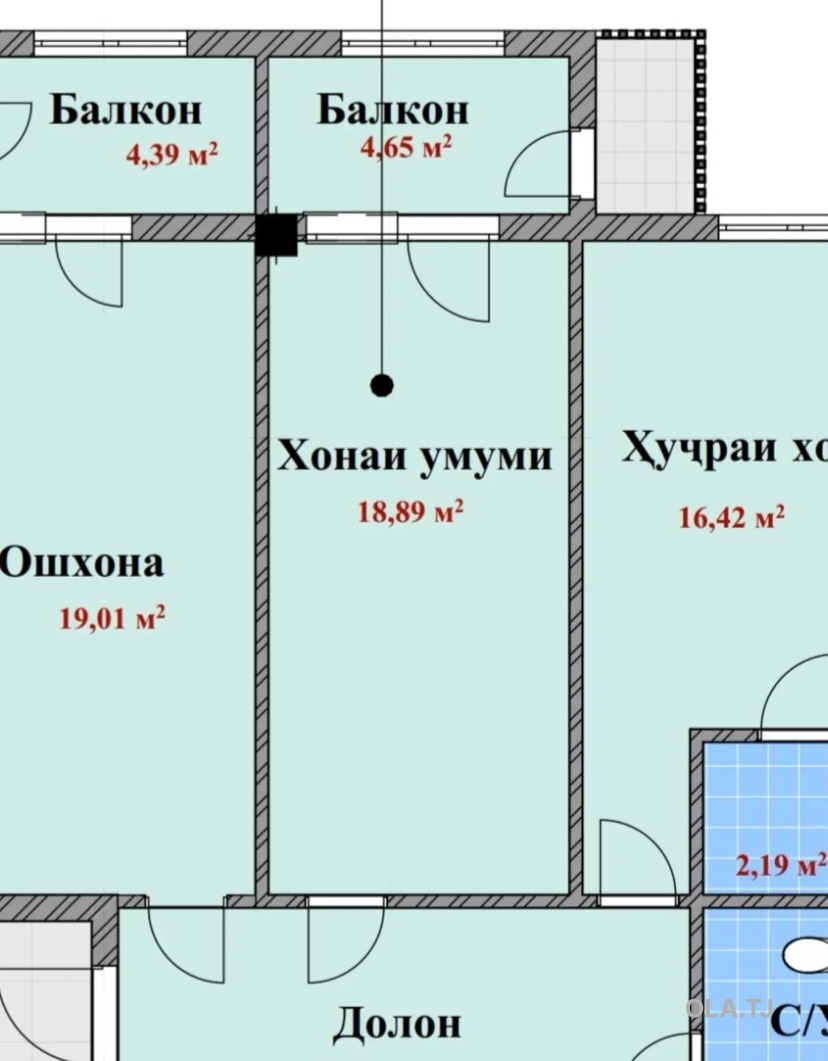 2 комнатная квартира, 9 этаж, 86 м²