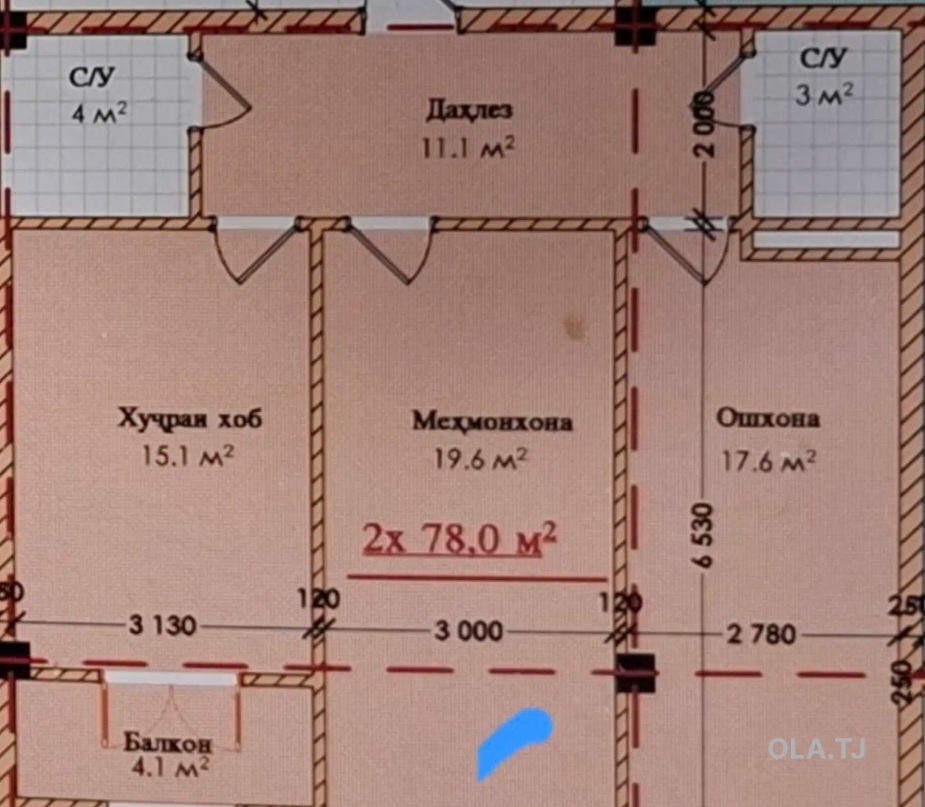 1 комнатная квартира, 12 этаж, 78 м²