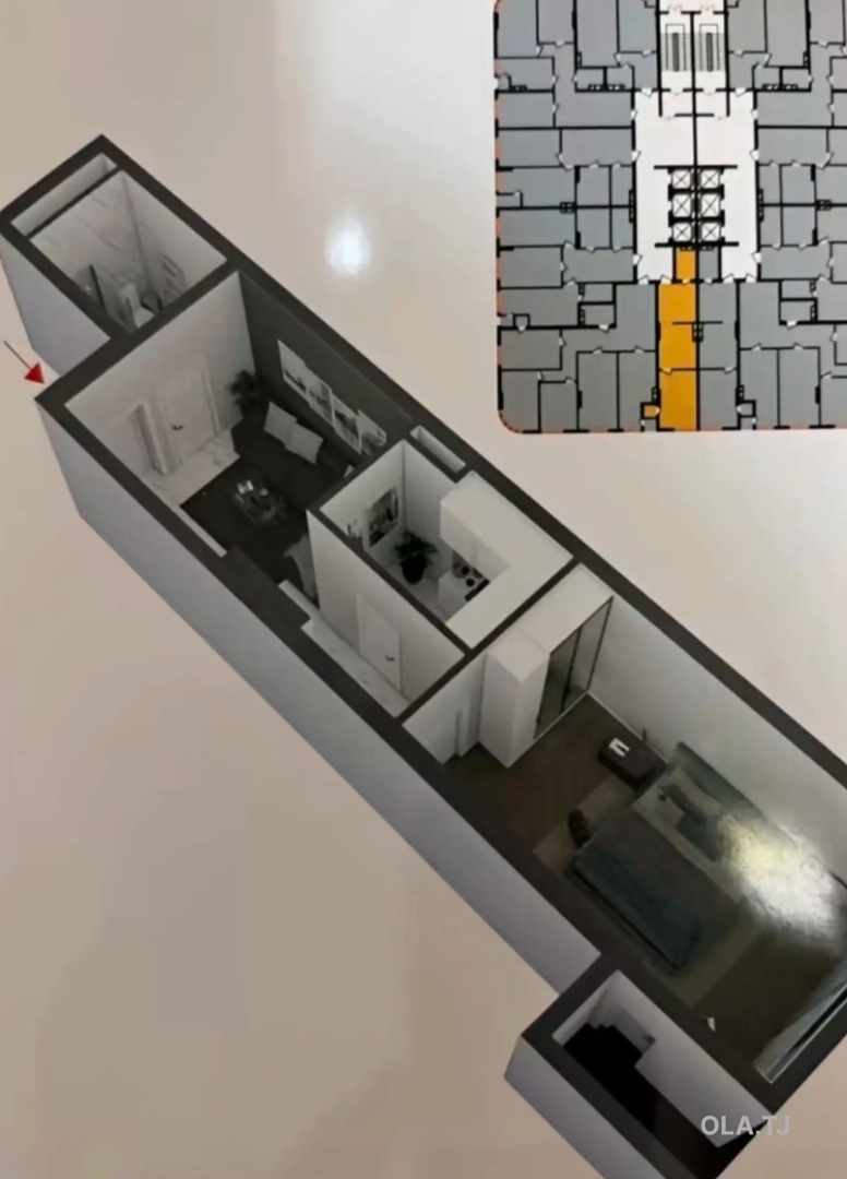 1 комнатная квартира, 15 этаж, 46 м²
