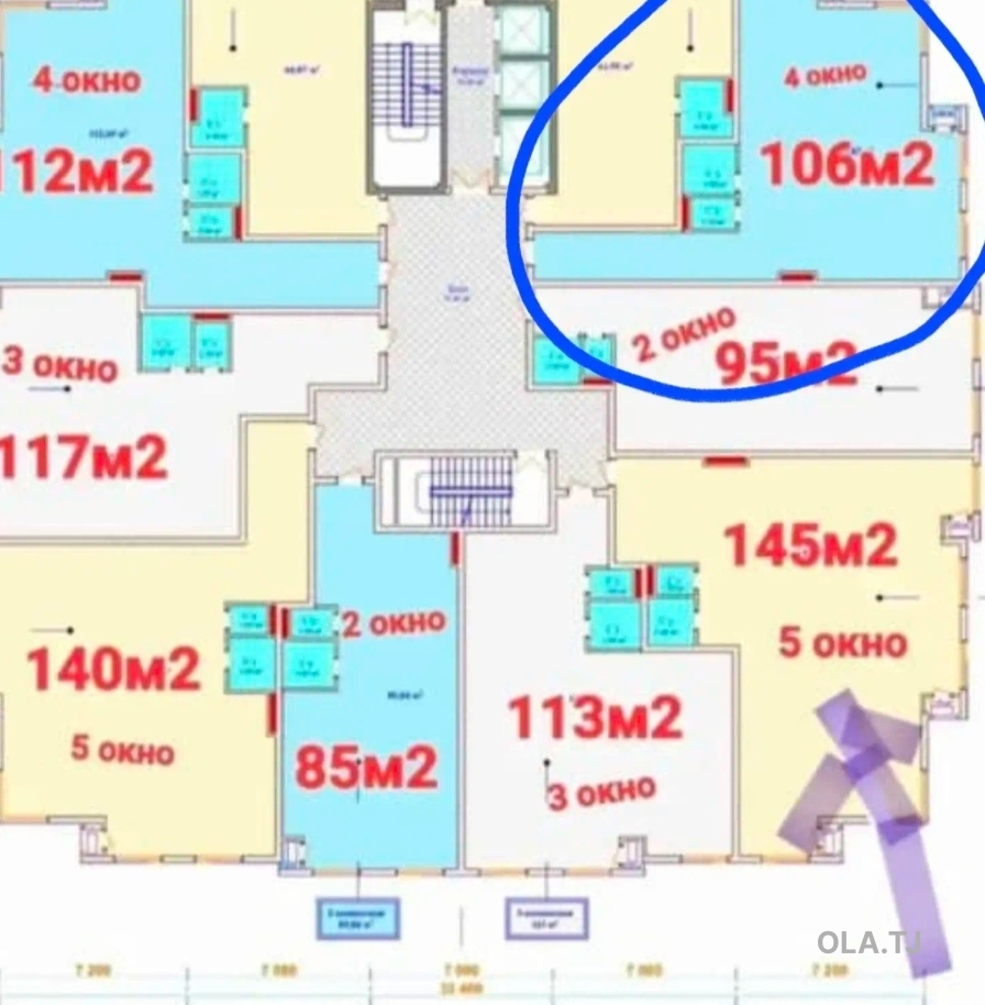 3 комнатная квартира, 9 этаж, 106 м²