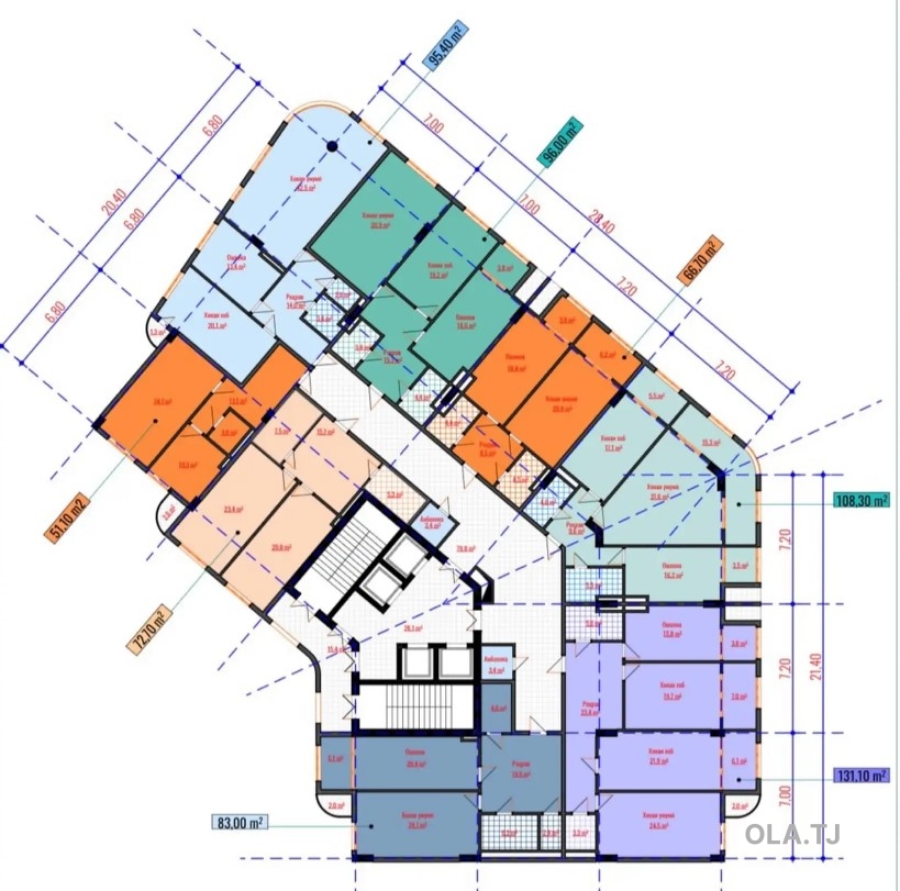 2 комнатная квартира, 8 этаж, 96 м²