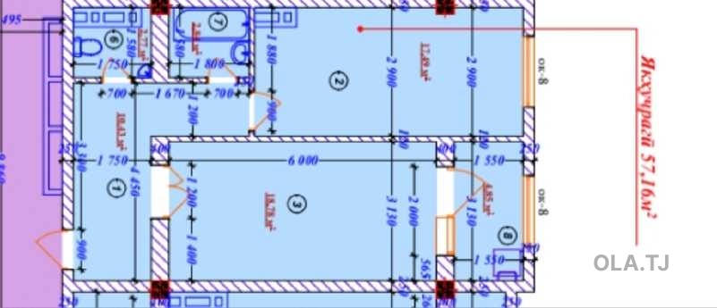 1 комнатная квартира, 6 этаж, 57 м²