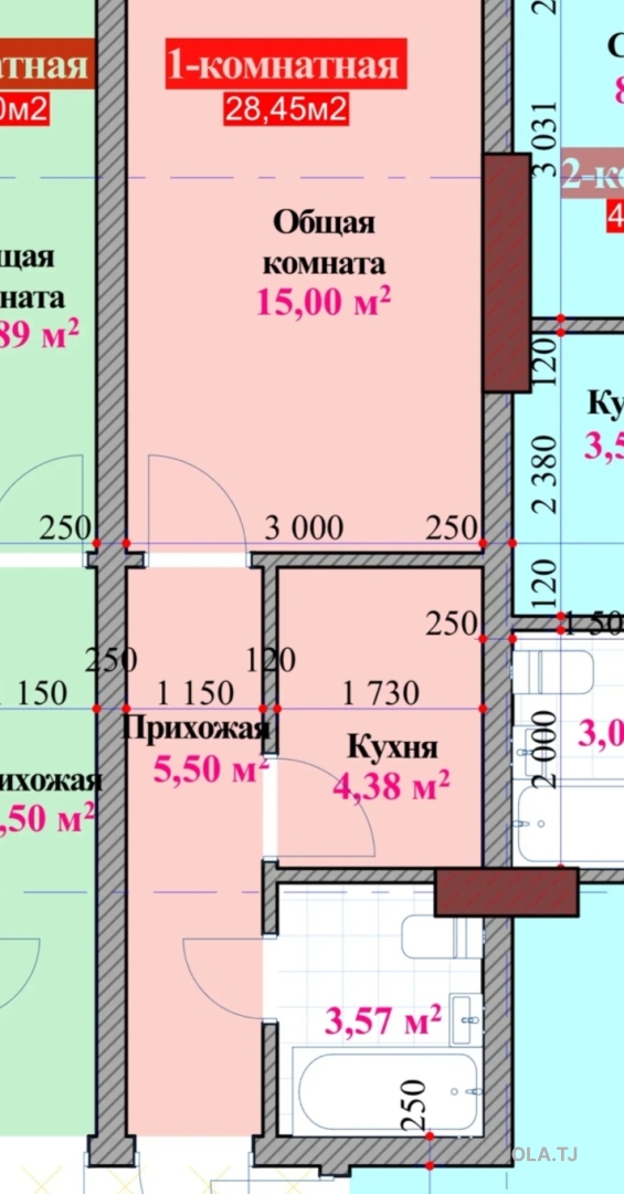 1 комнатная квартира, 8 этаж, 128 м²