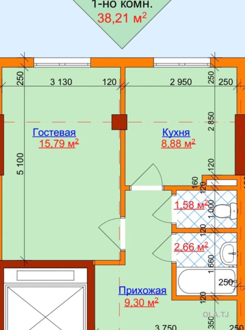 1 комнатная квартира, 1 этаж, 39 м²