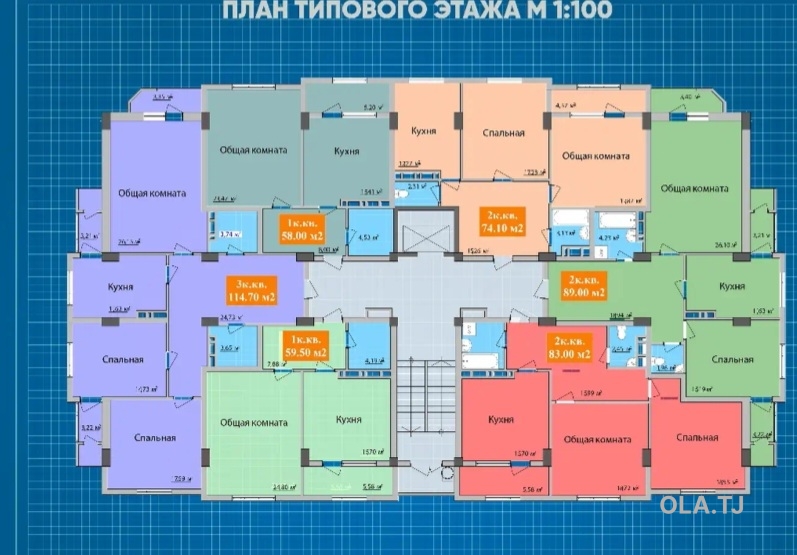 2 комнатная квартира, 5 этаж, 89 м²
