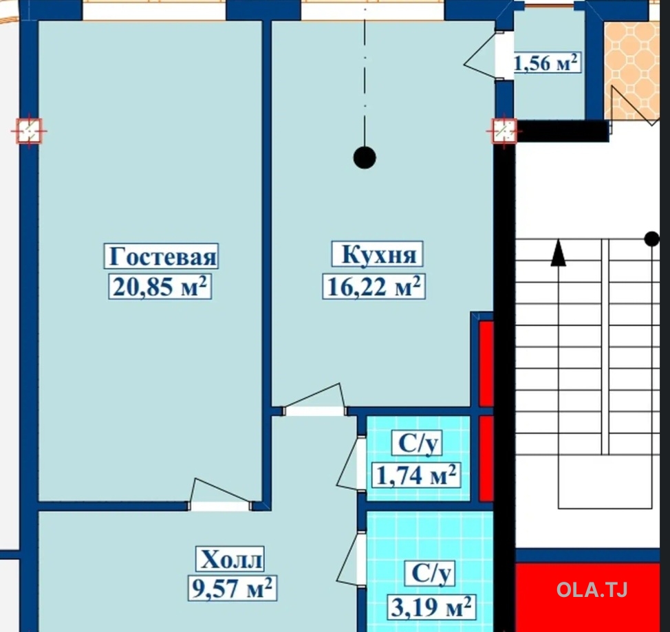 1 комнатная квартира, 16 этаж, 53 м²