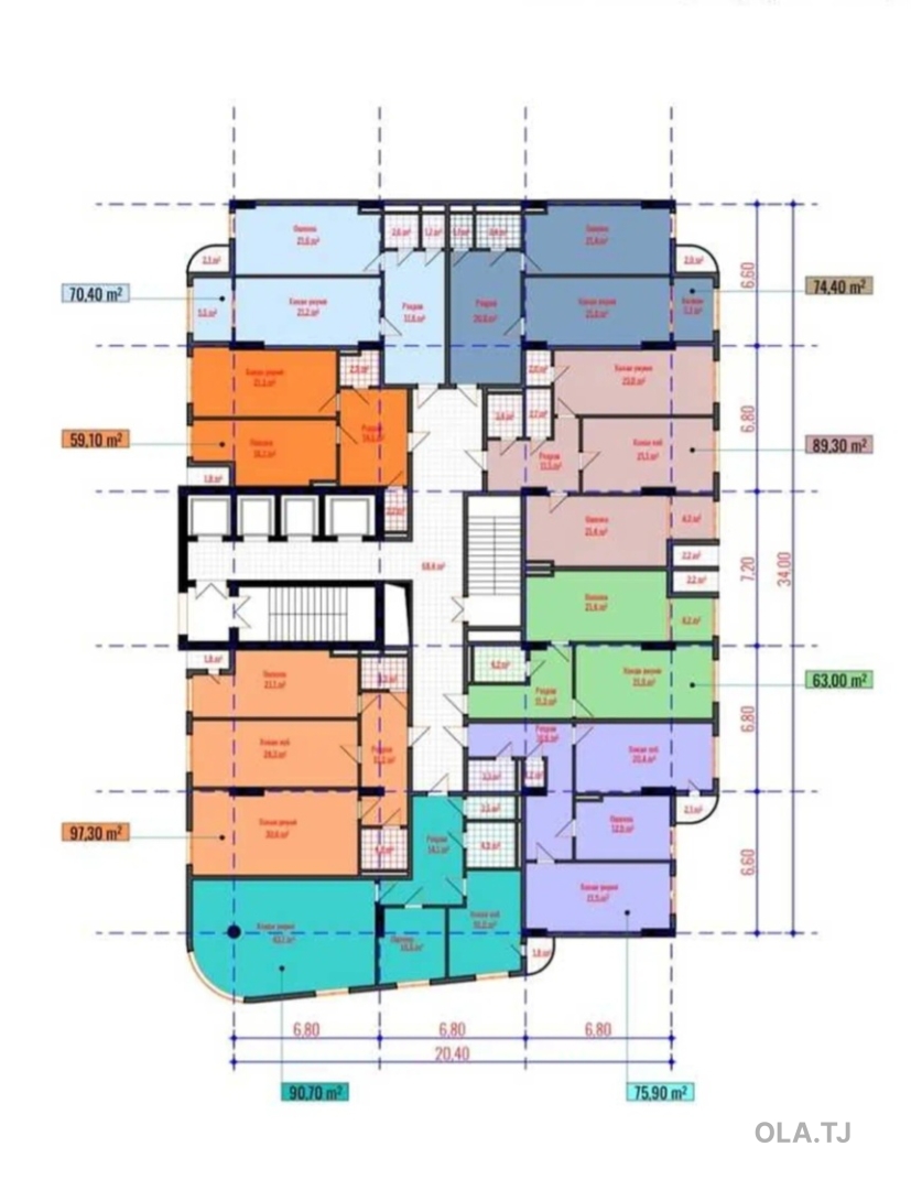 1 комнатная квартира, 9 этаж, 67 м²