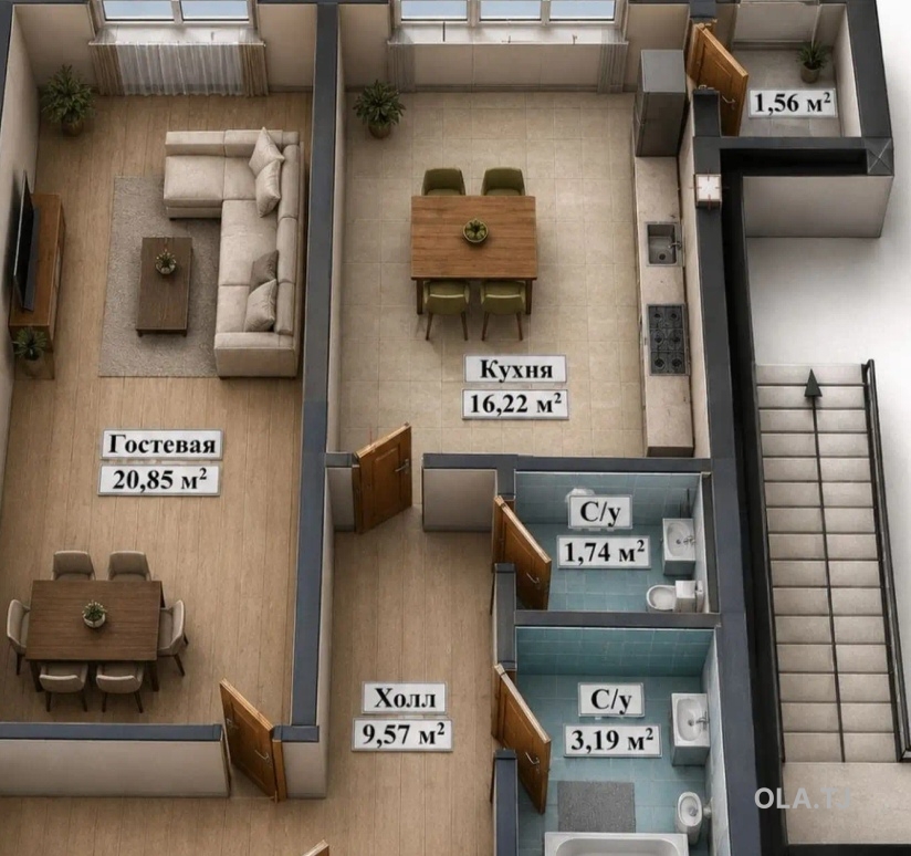 1 комнатная квартира, 4 этаж, 48 м²