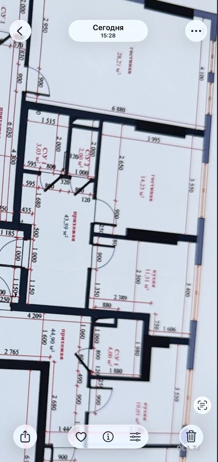 1 комнатная квартира, 12 этаж, 44 м²