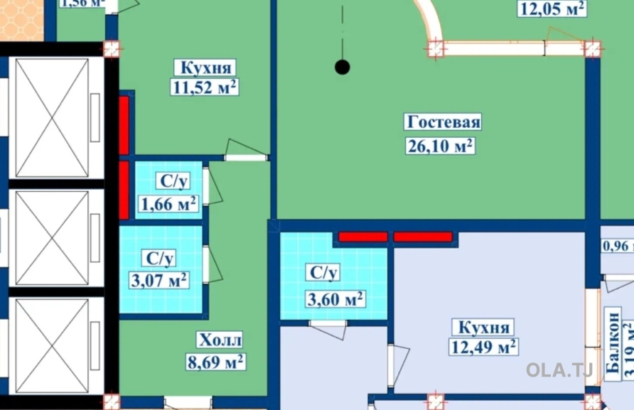 1 комнатная квартира, 8 этаж, 65 м²