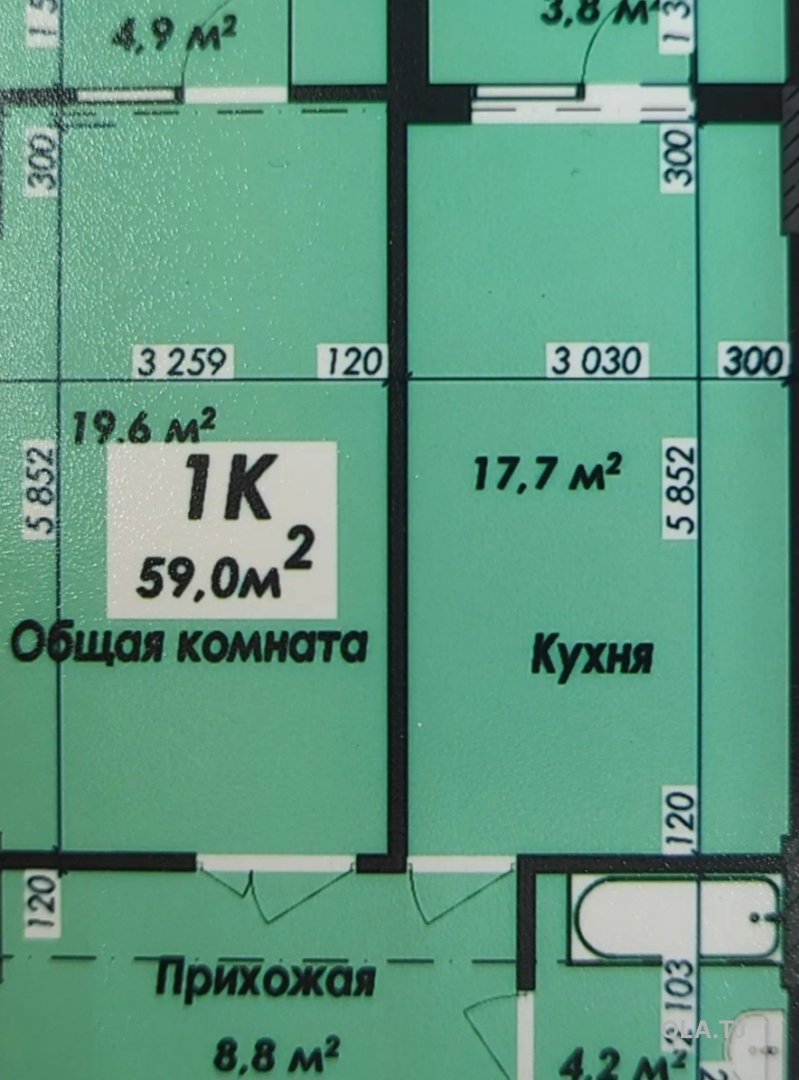 1 комнатная квартира, 11 этаж, 78 м²