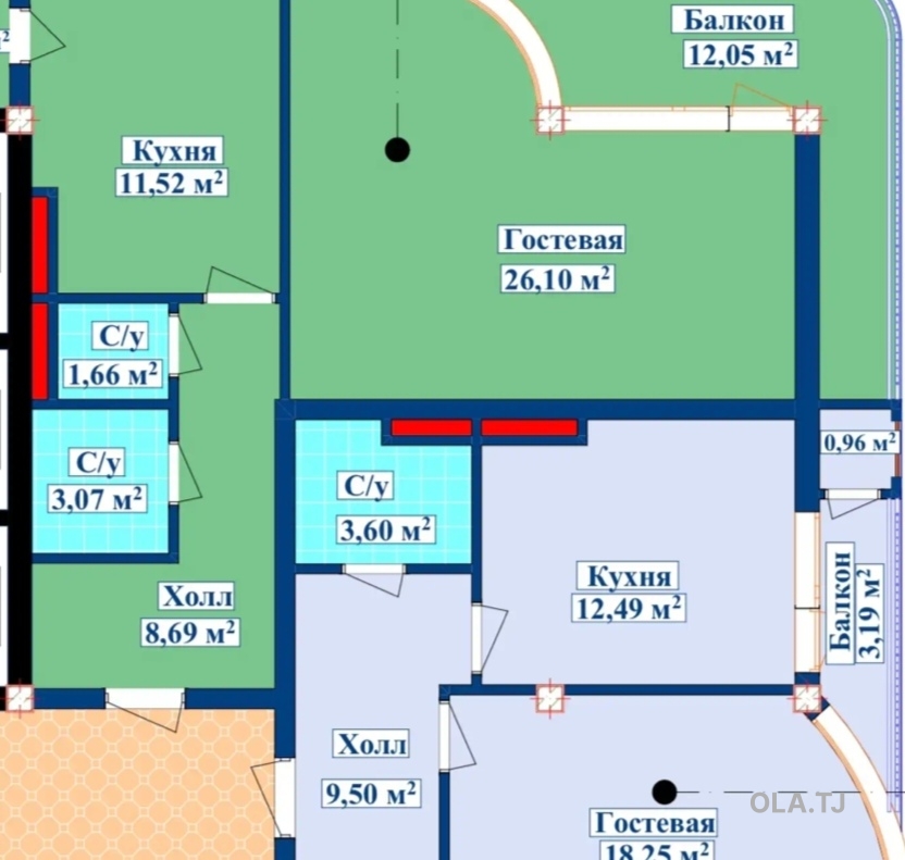 1 комнатная квартира, 14 этаж, 65 м²