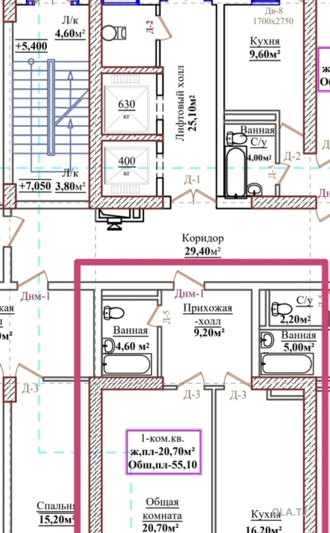 2 комнатная квартира, 5 этаж, 56 м²
