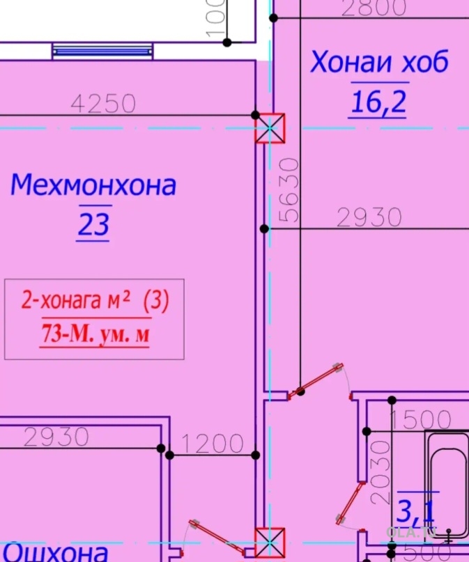 2 комнатная квартира, 11 этаж, 73 м²